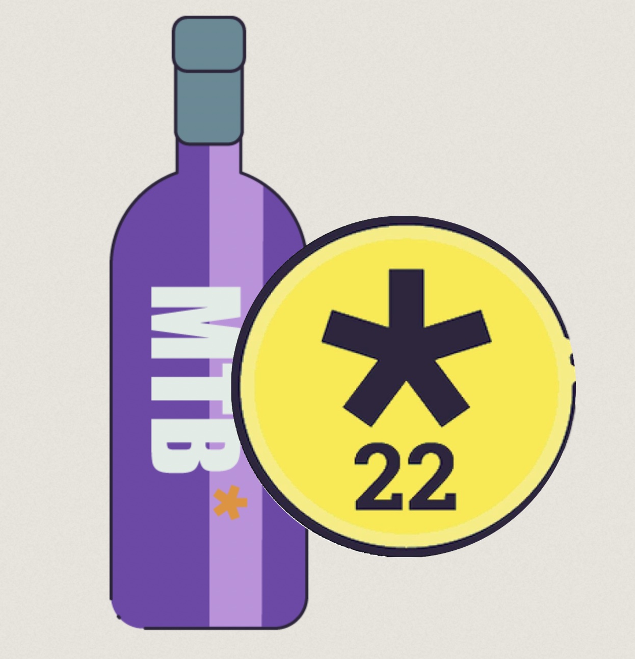 Ilustração de uma garrafa de MTB* ao lado do token MTB22